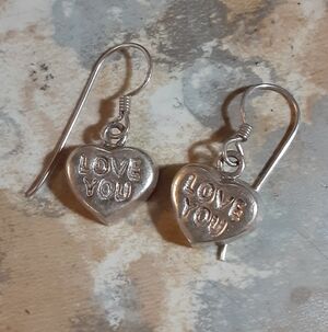 Sterling Silver LOVE YOU Heart Earrings